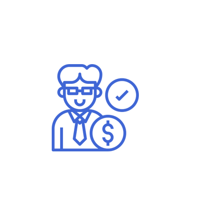 ícone de home de óculos e gravata e símbolos de check e cifrão